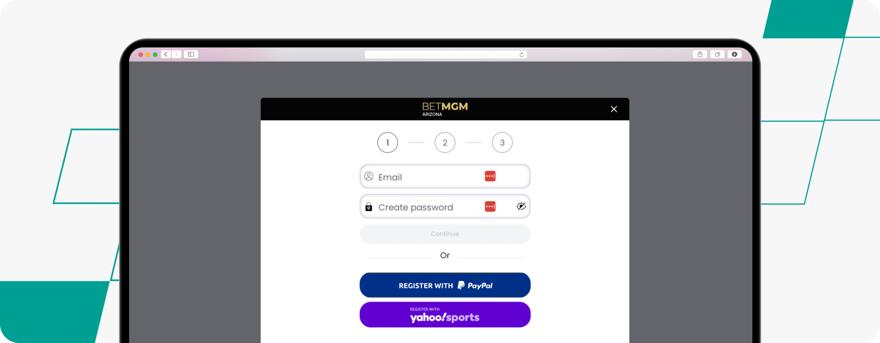 betmgm registration page screenshot